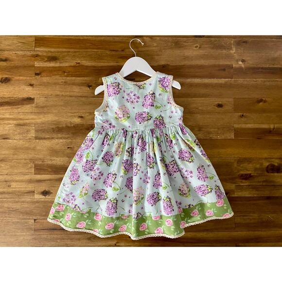 SweetHoney Sleeveless Nora Dress Fly Away Green Purple Floral Hydrangeas Girls 5 - Picture 4 of 7